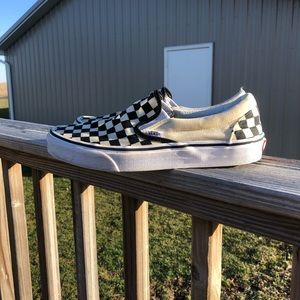 Black and Off White Checkered Slip On Vans